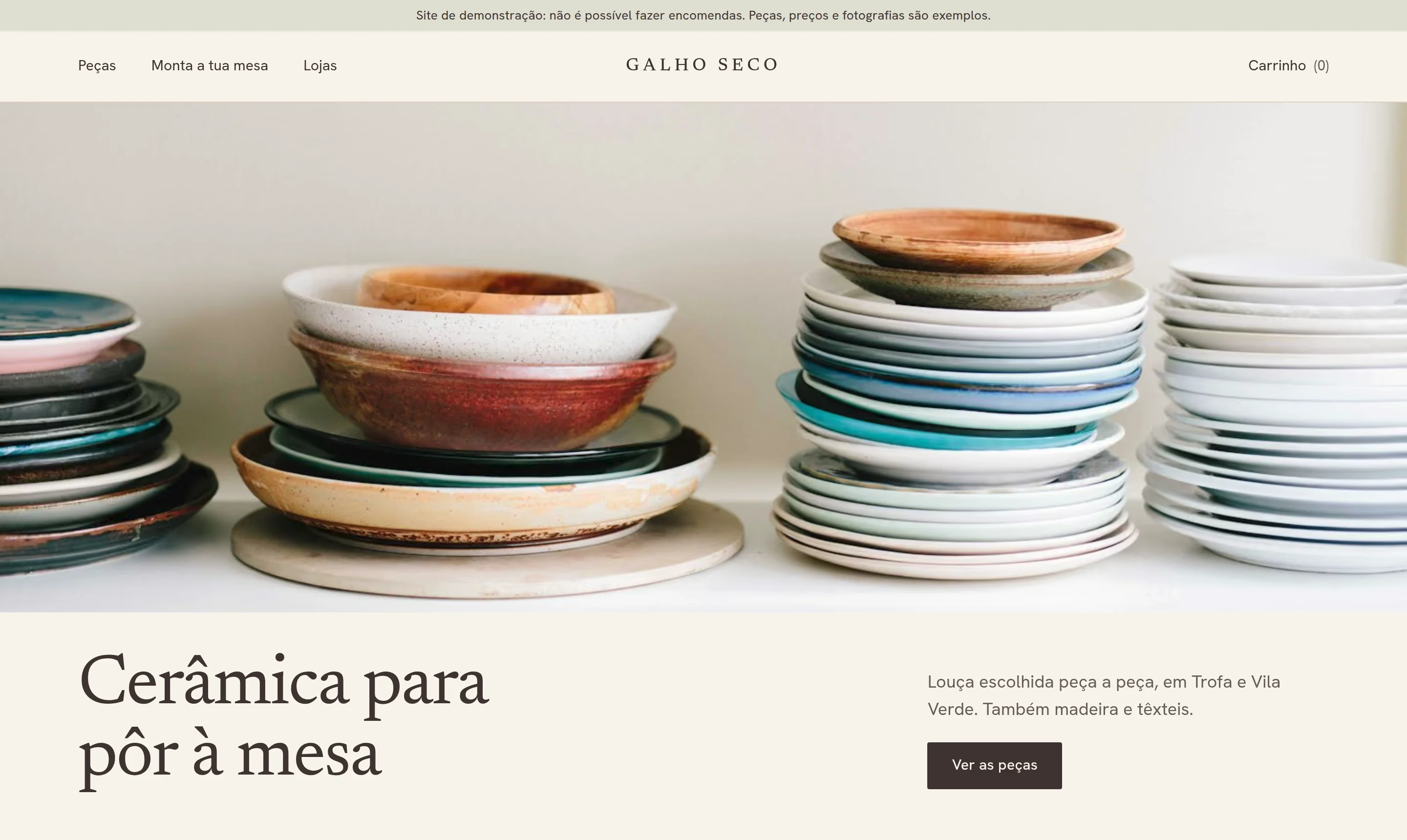 Página inicial do website Galho Seco em computador