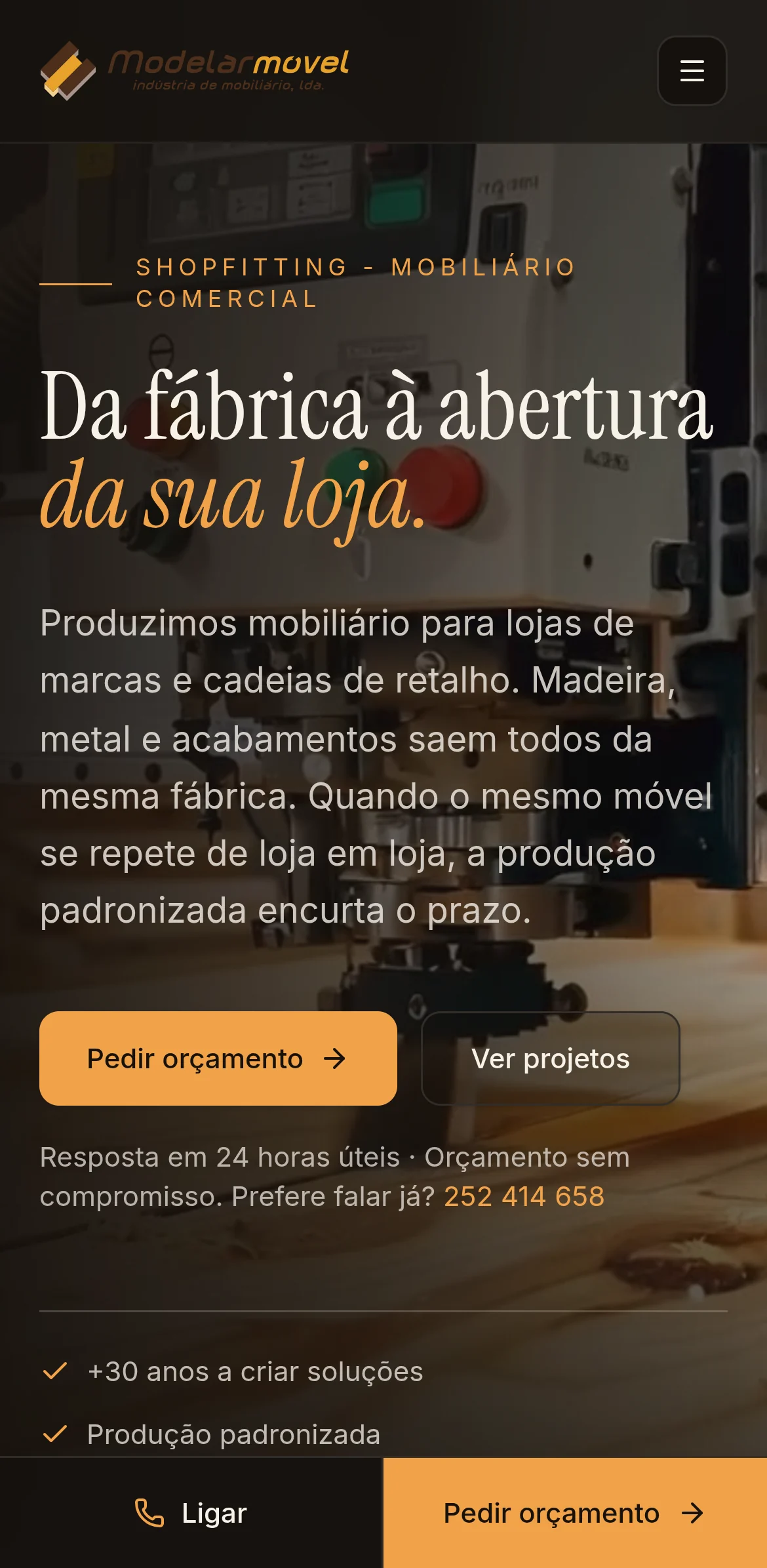 Página inicial do website Modelarmóvel em telemóvel